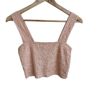 J Crew Light Pink Sequin Sleeveless Crop Women Size XS Party Festive Square Neck
